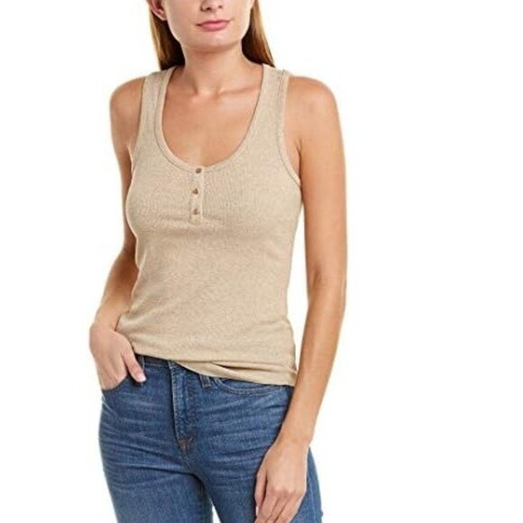 Joie, Ribbed Henley Gray Sleeveless Top - Picture 1 of 13